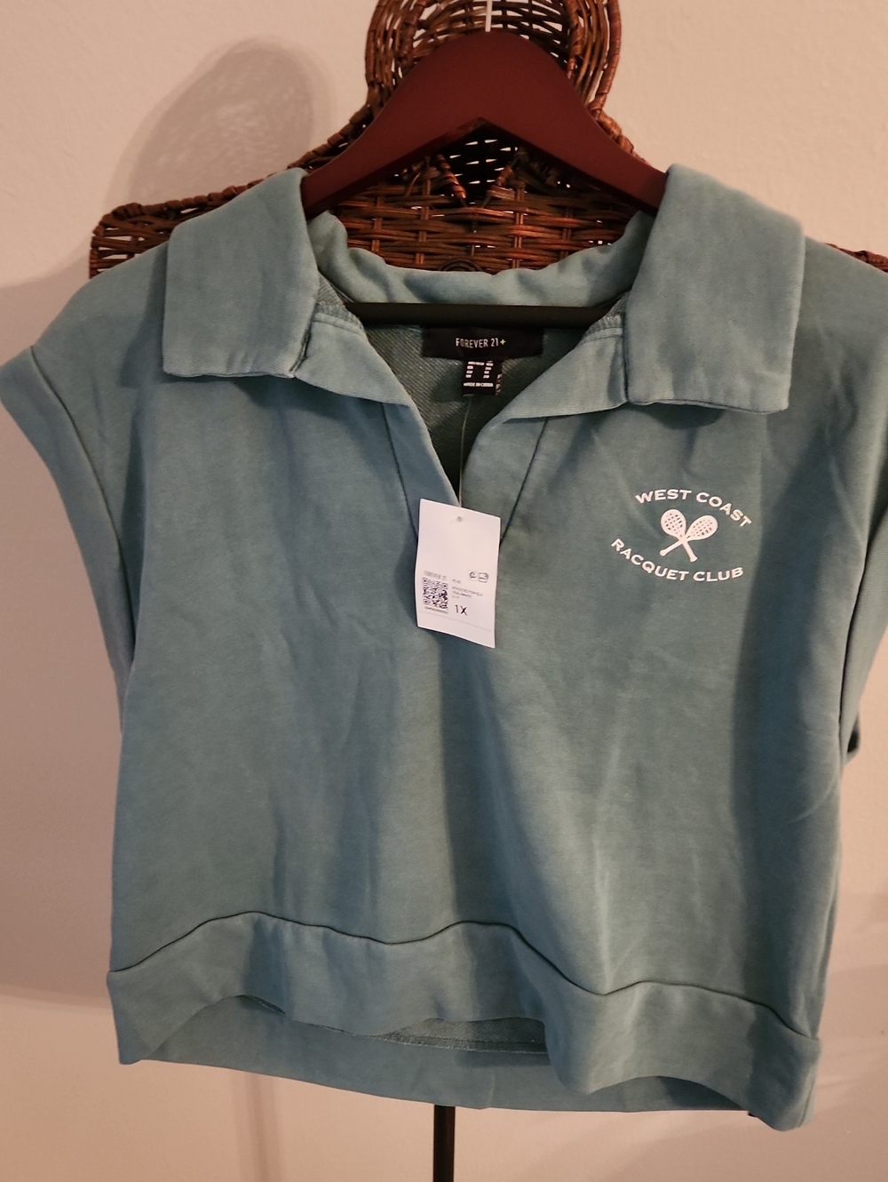 Forever 21 Dusty Teal Polo Tank with West Coast Racquet Club Logo